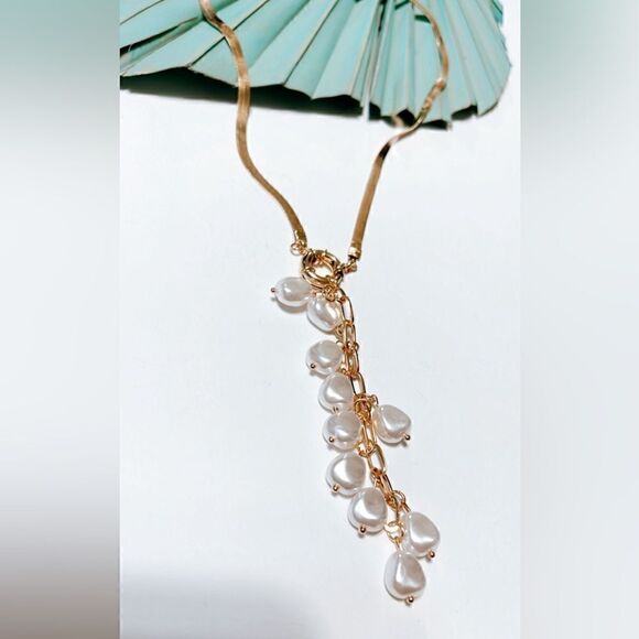 Pearl drop gold necklace S43 - Picture 2 of 2